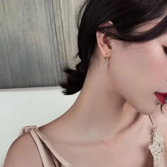 “Wish Upon A Star” Moon Space Hoop Diamond Earring - Picture 7 of 12